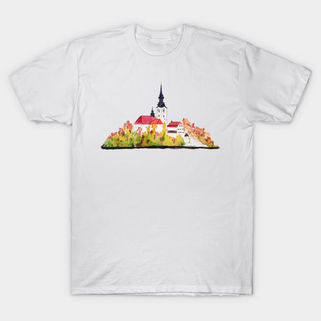 Slovenia  Bled Lake pilgrimage church dedicated to the Assumption of Mary T-Shirt by colorandcolor